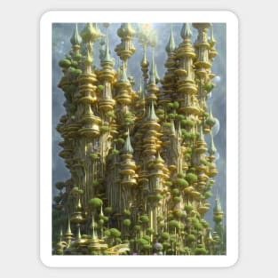 Fantasy Forest Golden Castle Tree Mountain Structure Parnassus Sticker